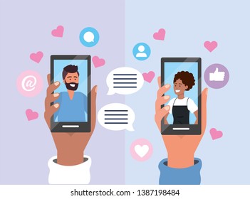couple chat bubble with smartphone communication