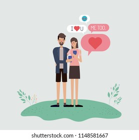 couple chating with smartphone