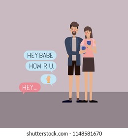 couple chating with smartphone