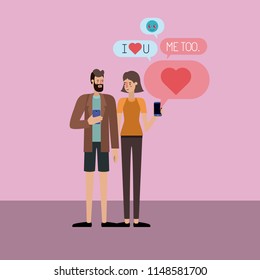 couple chating with smartphone