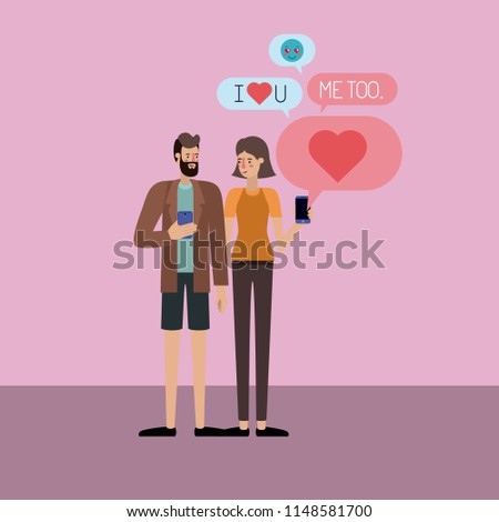 couple chating with smartphone