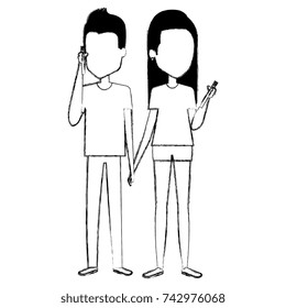 couple chatting with smartphone