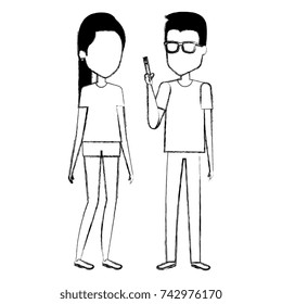 couple chatting with smartphone