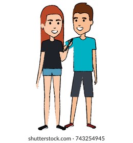 couple chatting with smartphone