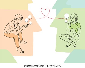 couple chatting with smartphone. conversation using a mobile phone.