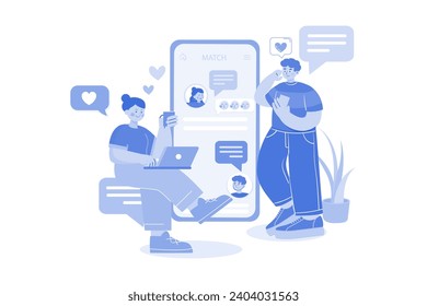 Una Pareja Chateando A Través De Una Aplicación De Citas