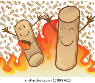 couple of cheerful pellets on flame background