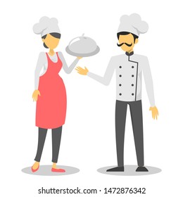 Couple chef character vector isolated. Professionals in uniform, kitchen worker. Restaurant service and catering.