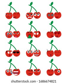 couple cherry fruit cartoon emoticon emoji icon ekspression vector set