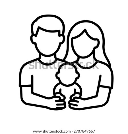 couple with a child vector line icon on a white background Vector line icon on a white background