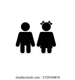 couple children in black color illustration on white