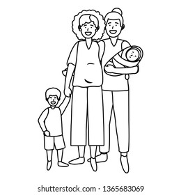 couple with children black and white