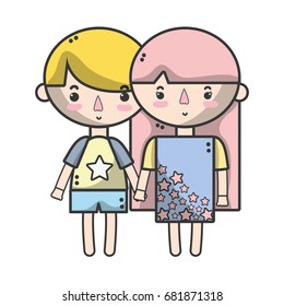 couple children with hairstyle and pijama clothes