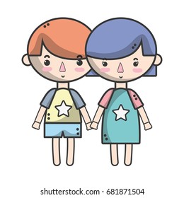 couple children with hairstyle and pijama clothes