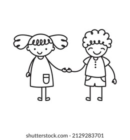 couple children hand drawn isolated over white background. vector illustration