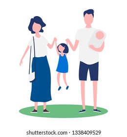 Couple with children on a summer walk.