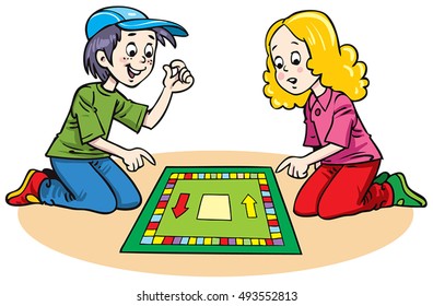 Couple Of Children Playing A Board Game