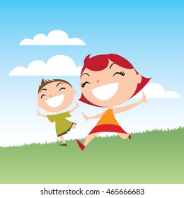 Couple of children running