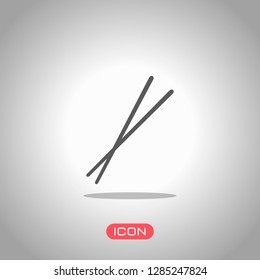 Couple chopsticks. Asian kitchen tools. Icon under spotlight. Gray background