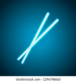 Couple chopsticks. Asian kitchen tools. Neon style. Light decoration icon. Bright electric symbol