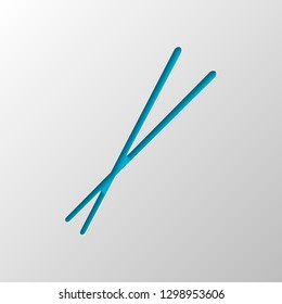 Couple chopsticks. Asian kitchen tools. Paper design. Cutted symbol with shadow