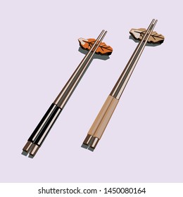 a Couple of chopsticks with leaf wooden tiny stand, Icon Logo Avatar