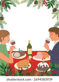 Couple at the Christmas table vector illustration.
