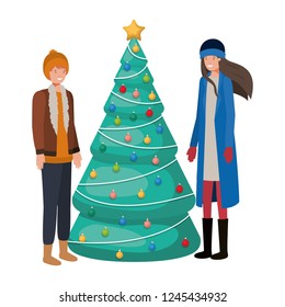 couple with christmas tree avatar character