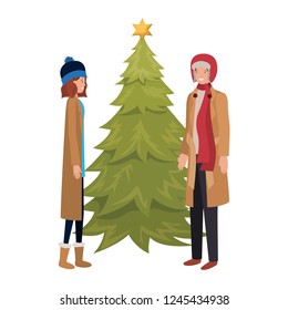 couple with christmas tree avatar character