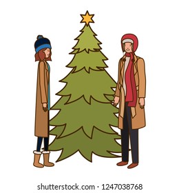 couple with christmas tree avatar character
