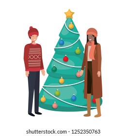 couple with christmas tree avatar character