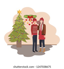 couple with christmas tree and gifts