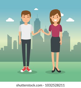 couple in cityscape characters