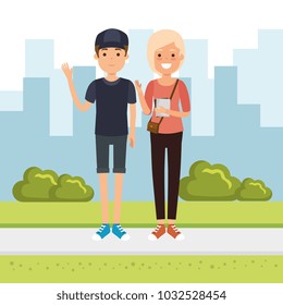 couple in cityscape characters