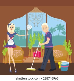 couple cleaning home