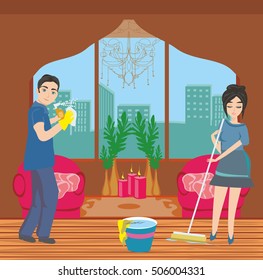 couple cleaning home