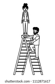 couple climbing stepladder character