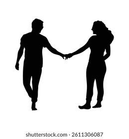 Couple or Close Friends Holding Hands  Silhouette Vector Illustration