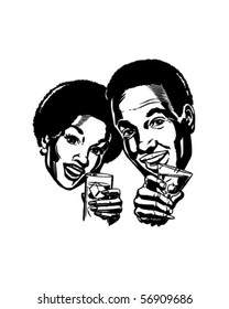 Couple With Cocktails 2 - Retro Clip Art