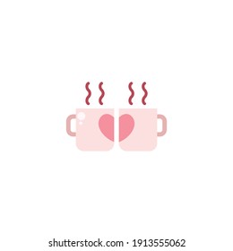 A couple of Coffee Cup with Heart Flat Icon - Valentine's Day Elements Icon Set Vector Illustration