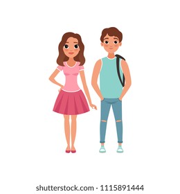 Couple of college students, stage of growing up concept vector Illustration on a white background