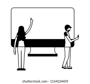couple with computer monitor isolated icon