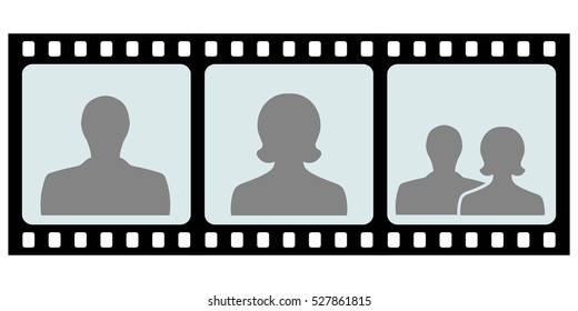 couple of the concept film for the camera negative, with silhouettes of men women and couples after a wedding, vector slide