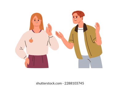 Couple conflict. Angry man shouting at woman. Toxic relationship, disagreement, misunderstanding, quarrel, communication problem concept. Flat graphic vector illustration isolated on white background