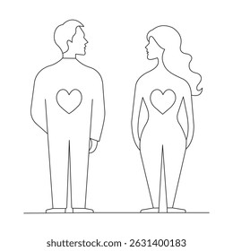 Couple in Conflict with Heart Designs Representing Love and Emotion