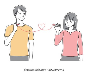 Couple connected by a red thread