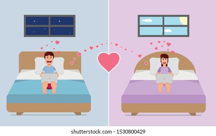 couple connected by their computers in different places