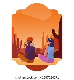 couple contemplating horizon in the desert scene