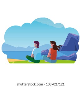 couple contemplating the horizon in the field scene