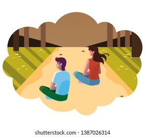 couple contemplating horizon in the forest scene